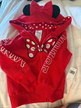 Disney Red Minnie Mouse Hooded Zip-Up Sweatshirt with Bow Ears
